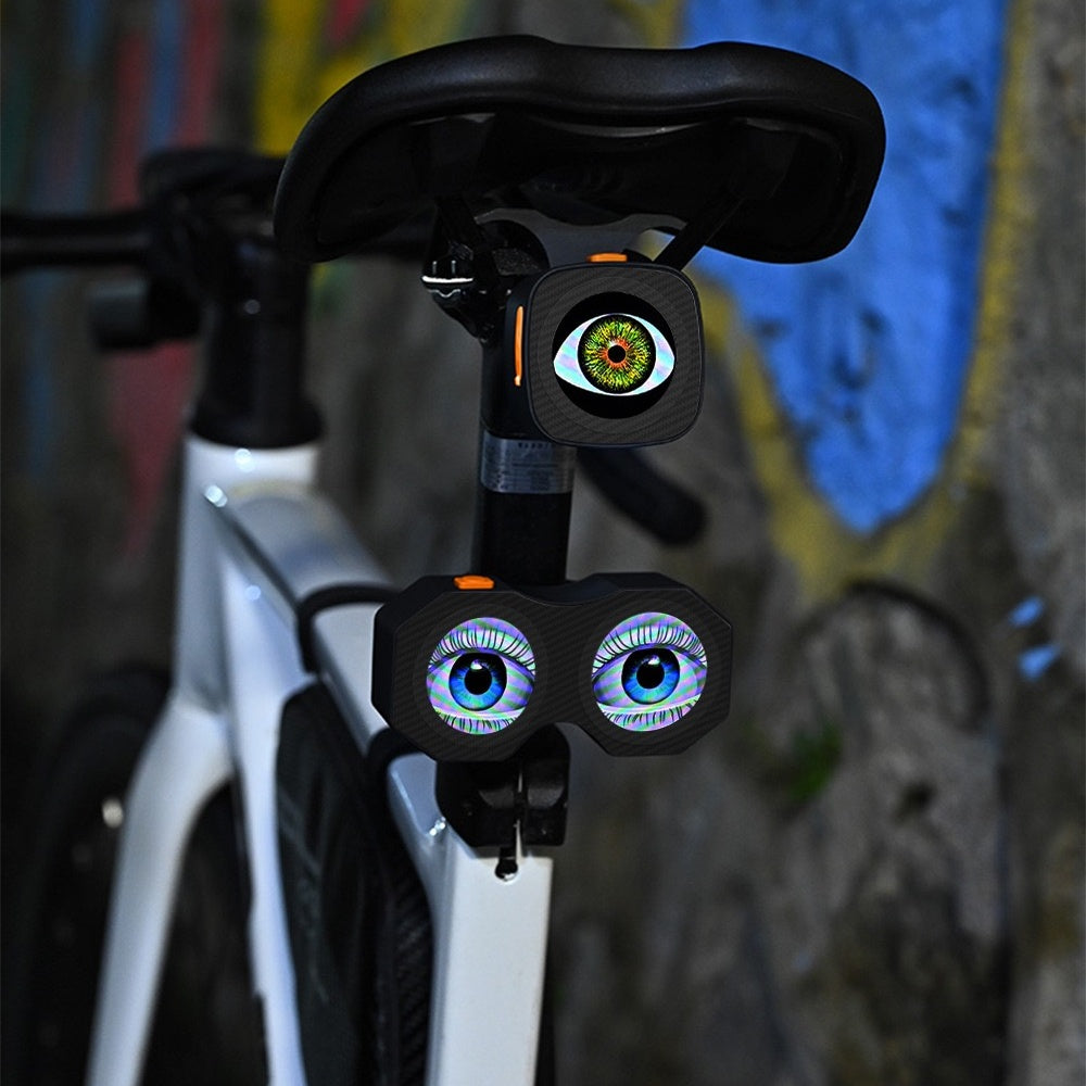 Dynamic Evil Eye Bicycle Tail Light | 82 Modes APP Control LED Laser Warning Light with USB Rechargeable Battery, IPX6 Waterproof for Mountain Road Bike Cycling Safety