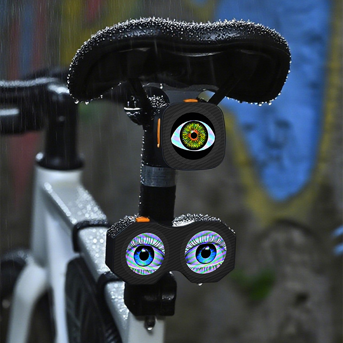 Dynamic Evil Eye Bicycle Tail Light | 82 Modes APP Control LED Laser Warning Light with USB Rechargeable Battery, IPX6 Waterproof for Mountain Road Bike Cycling Safety